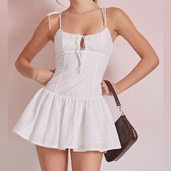 Pacsun Beverly & Beck Eleanor Eyelet Tie-Front Mini Dress - Picture 1 of 4